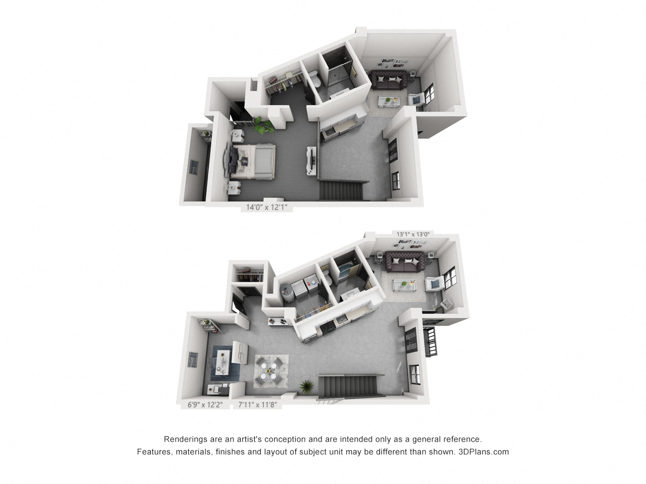 Floor plan for 2 beds, 2 baths, 1642 sqft